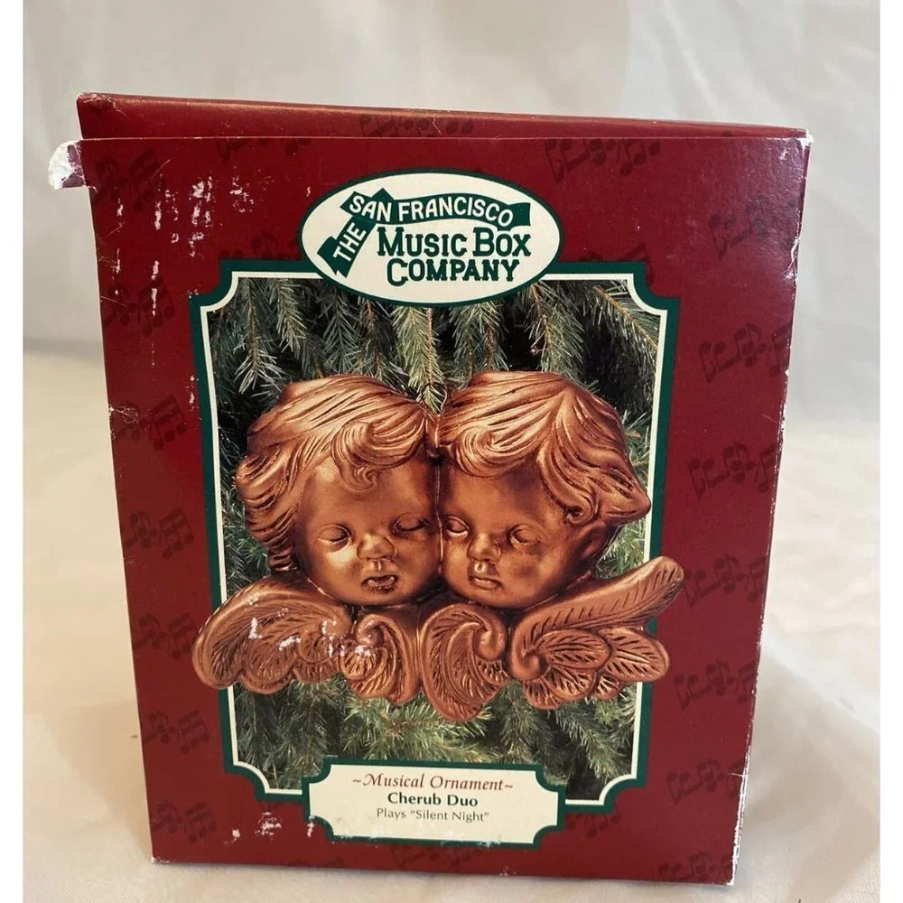 VTG Y2K San Francisco Music Box‎ Co Christmas Cherub Angel Ornament Silent Night